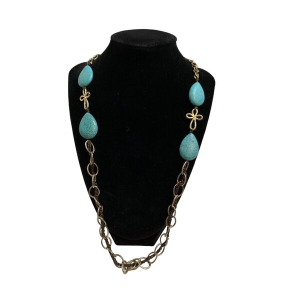 Fashion Costume Turquoise Teardrop Pendant Necklace Western Boho Statement - Picture 3 of 4